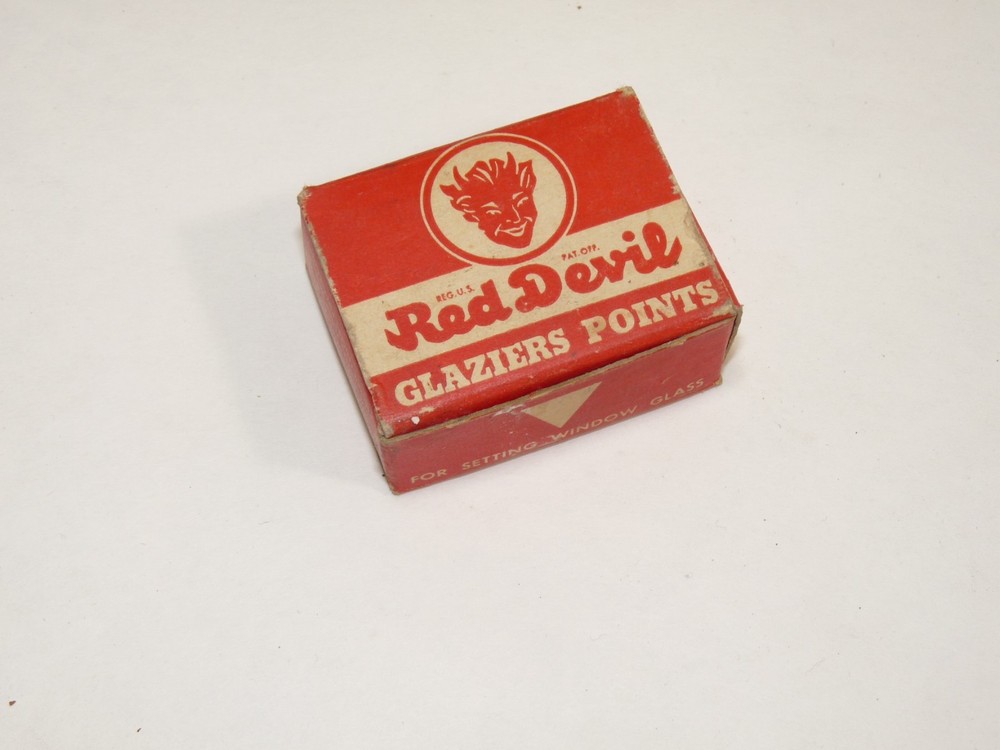 Vintage Red Devil Glazier Points Small Advertising Box w/Points