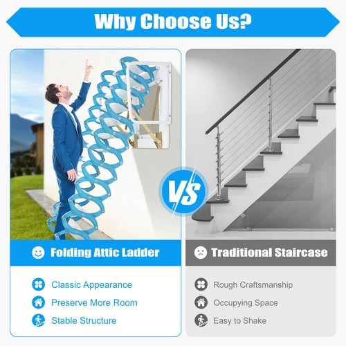 Attic Ladder Wall Mounted Ladder Folding Stairs 12 Steps Pull Down Ladder