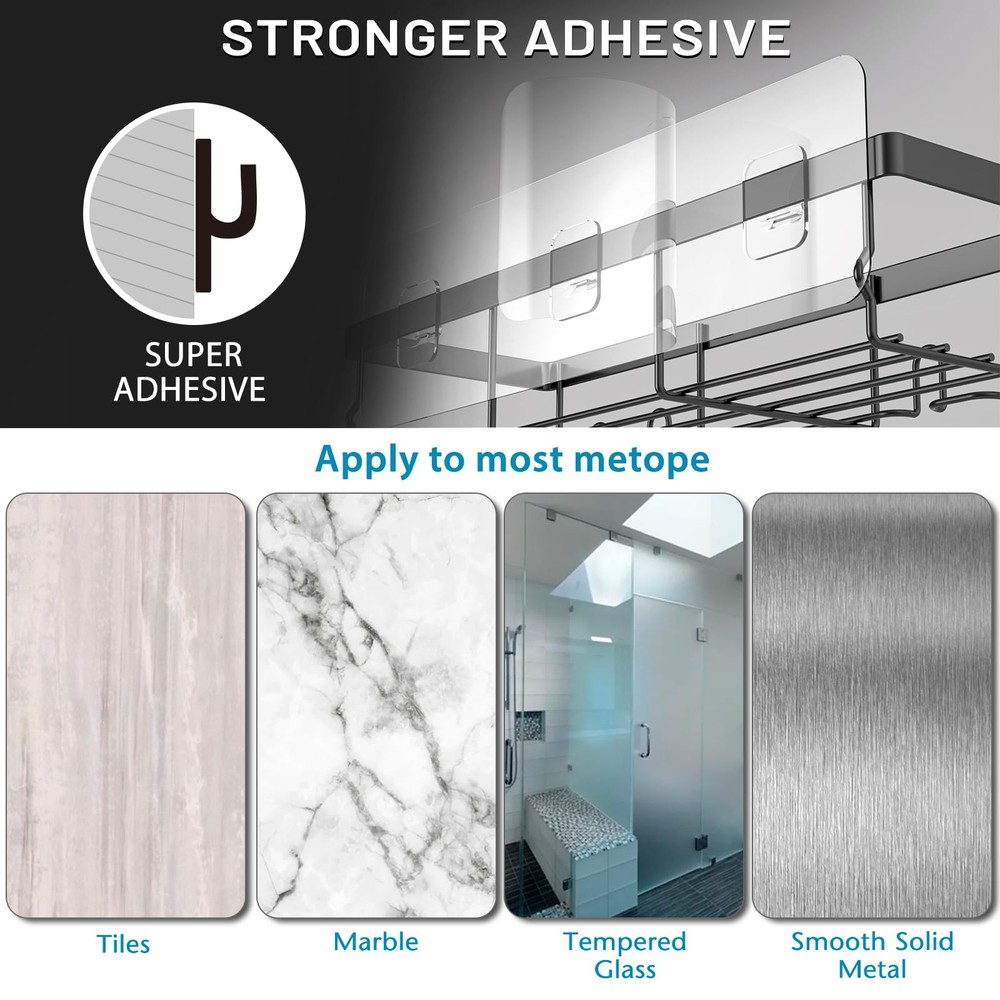 Moforoco Shower Caddy Shelf Organizer Rack, Self Adhesive Black Medium,