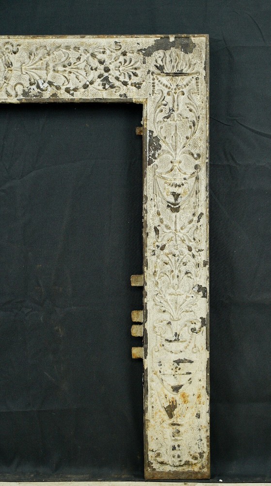 Antique Victorian White Painted Cast Iron Fireplace Insert Surround