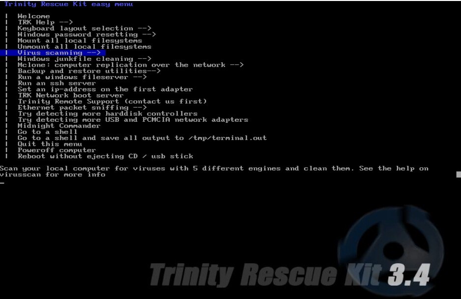Trinity Rescue Kit Boot CD 3.4 Windows Password Reset, 5 Virus Scanners,