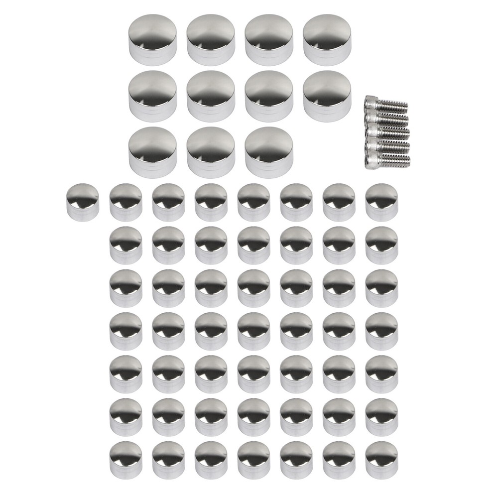 61x Chrome Engine Bolt Topper Cap Covers Screw For Harley Softail Classic FLSTC