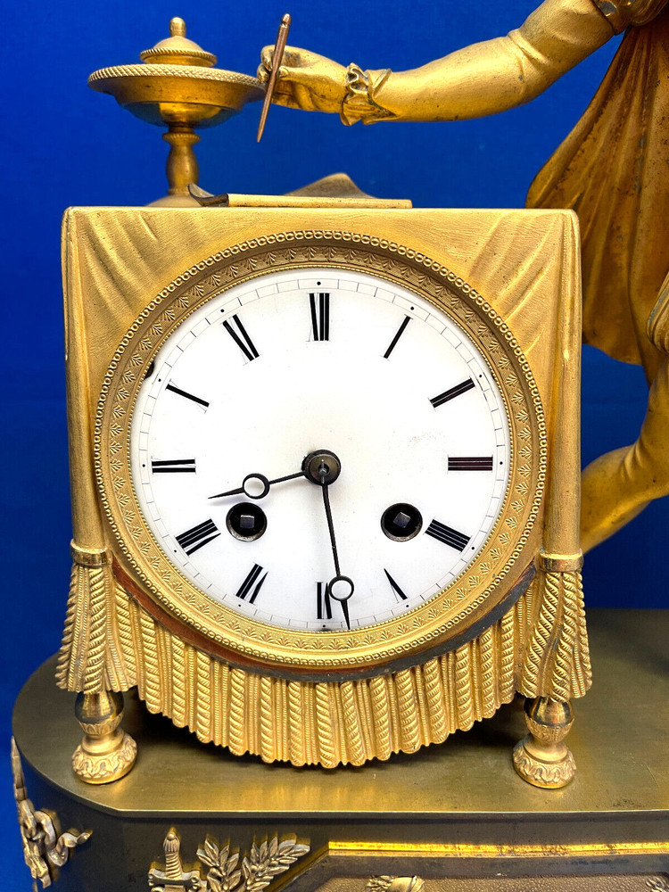 Antique 1810 French Ormolu Figural Silk Thread Mantel Clock *