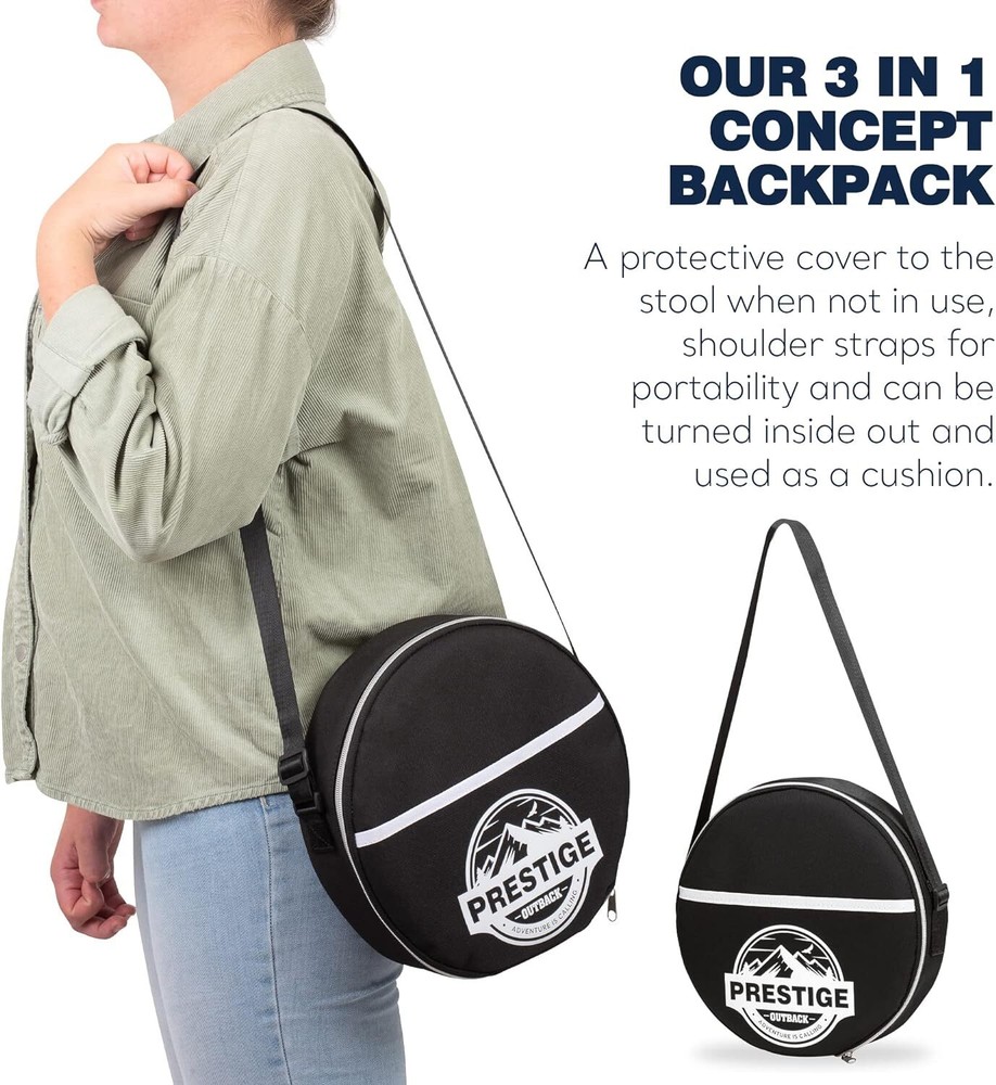 Upgraded Collapsible Stool With 3-in-1 Backpack, Cushion & Beverage Black