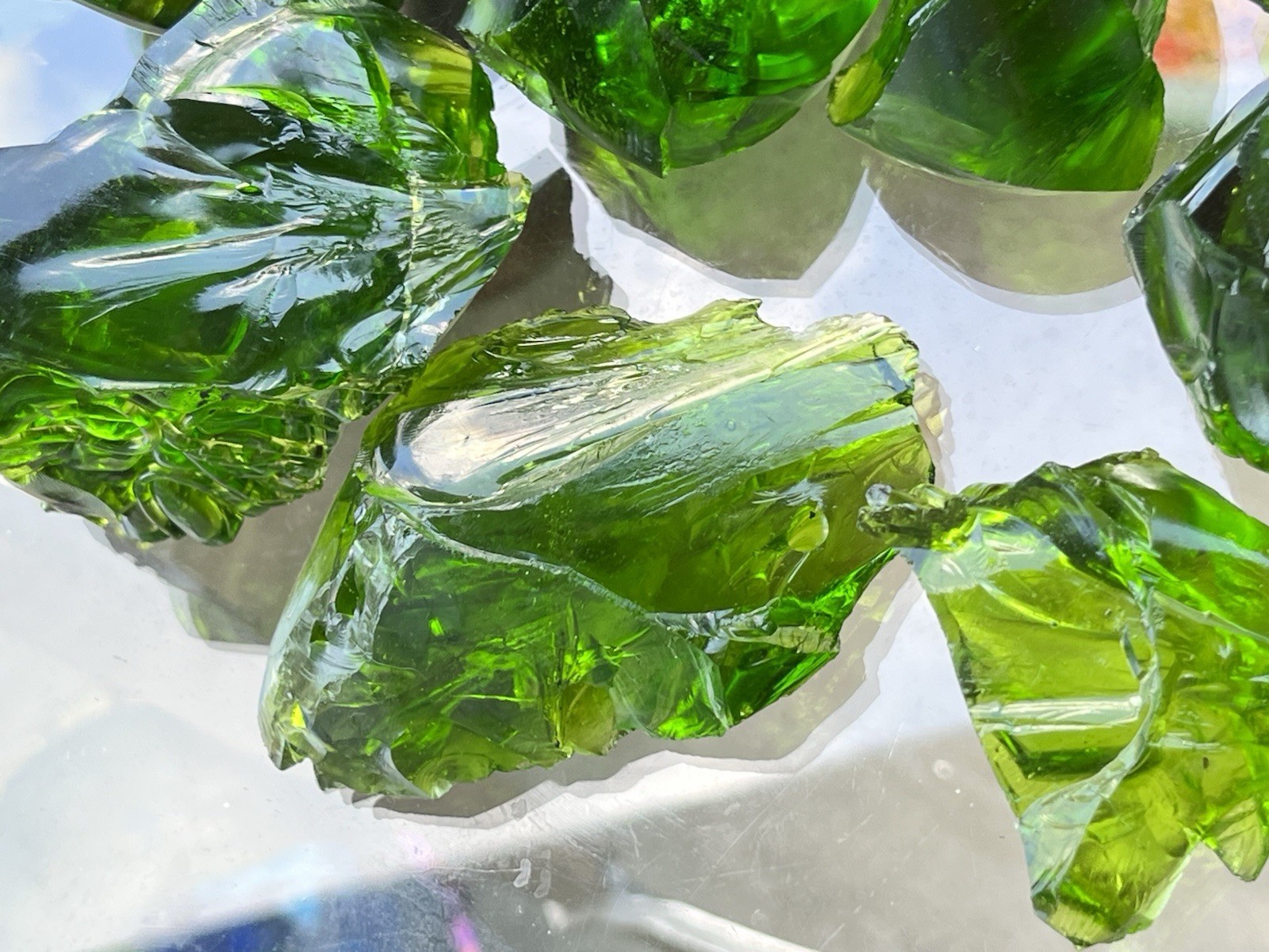 Lot of 10 Deep Green Fern Glass Cullet Slag Chunks ~ 6lbs Blenko