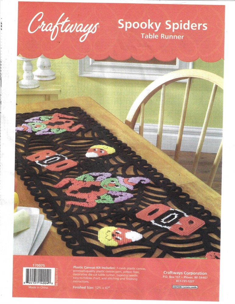 SPOOKY SPIDER  TABLE RUNNER - DECOR 7ct plastic canvas  PATTERN  (#TF0681)