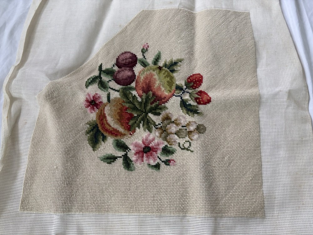 Vintage Finished Completed Needle Point Flowers & Fruit - Ready For a Project