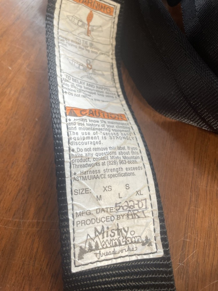 Misty Mountain Threadworks Climing Harness Size Medium
