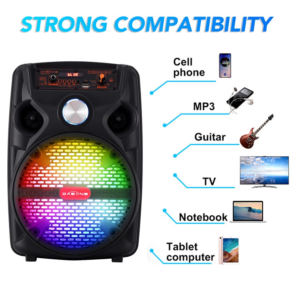 New 8" Portable Bluetooth Speaker Rechargeable Tripod Stand Mic LED Light Remote