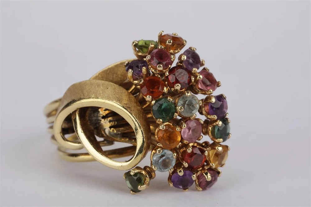 18k Solid Gold Ring With Multi Gemstones Size 6 10.3 g