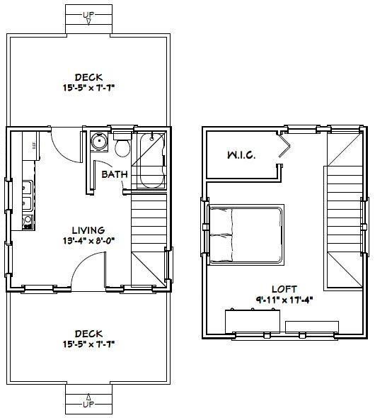 14x14 Tiny House -- 399 sq ft -- PDF FloorPlan -- Model 1A