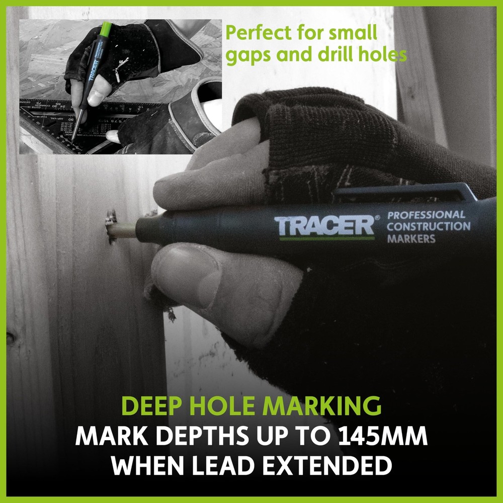Tracer Deep Hole Construction Pencil Site Holster. Extendable 2B Carpenter Pe...