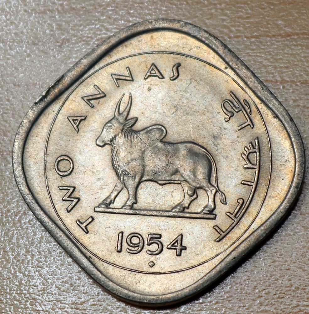 1954 India 2 Annas Zebu Unc.