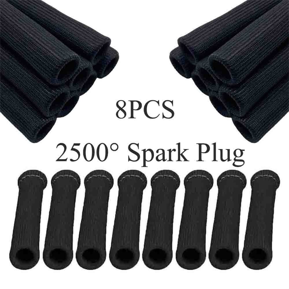 8PCS 2500° Spark Plug Wire Heat Shield Boots Black