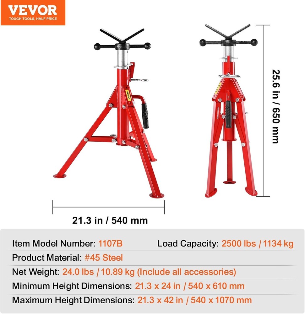 Heavy-Duty Pipe Stand Adjustable Folding Pipe Jack Stand | Sturdy Construction