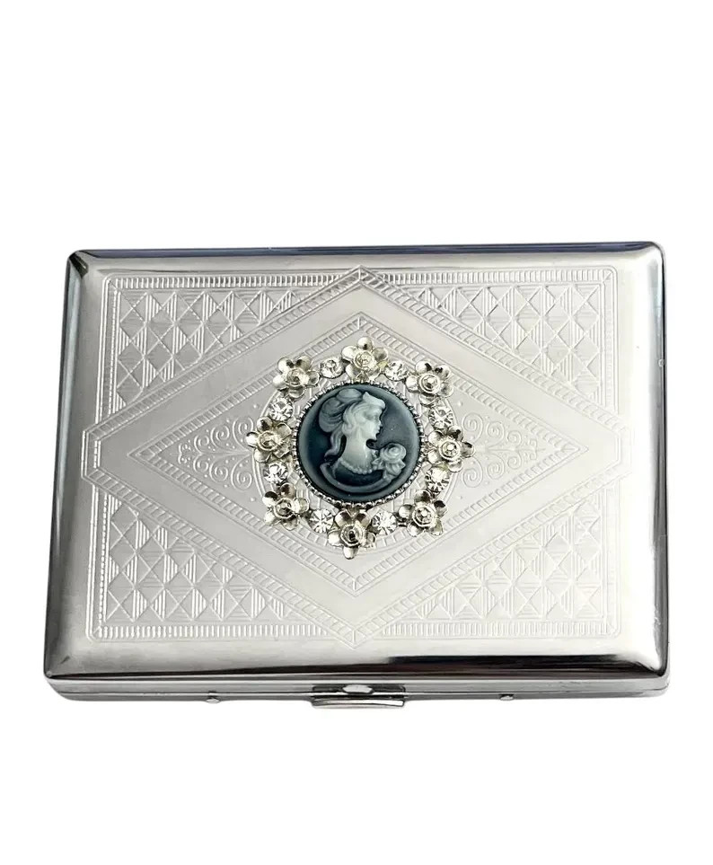 STAINLESS STEEL CAMEO CIGARETTE CASE /
