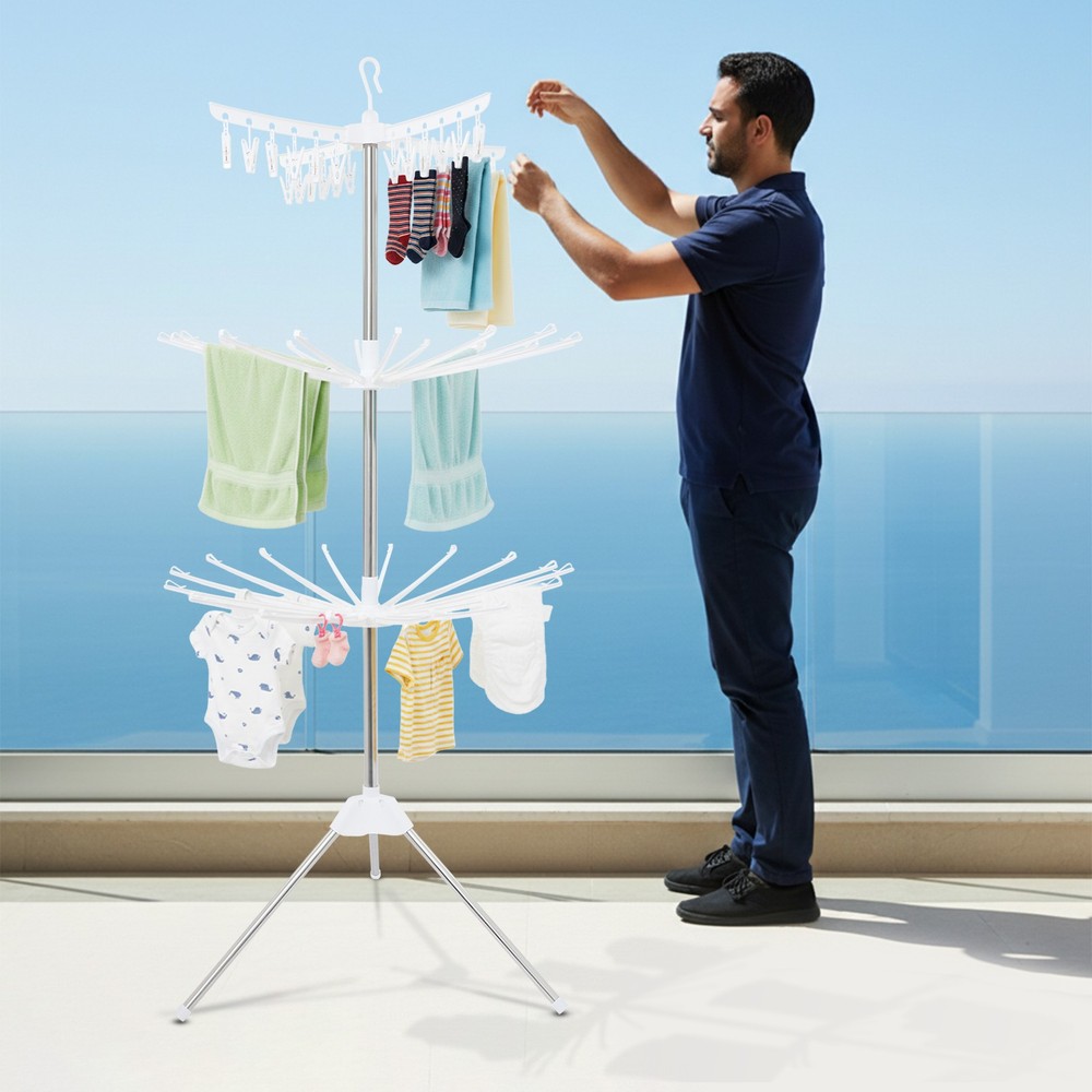 Foldable Clothes Drying Rack 3-Tier Laundry Drying Rack Rotating Clothing Rack