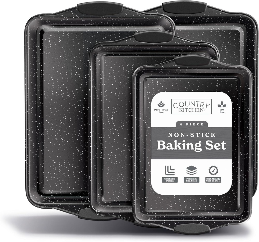 Nonstick Stackable Bakeware Set Heavy Duty Durable Easy Release Baking Set Black