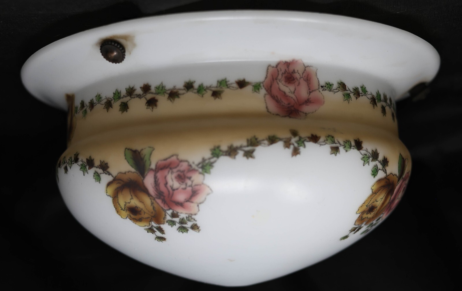 Vintage Large Hanging 3-Chain Glass Light Shade Lamp Part 14.25" Diam x 5" Roses