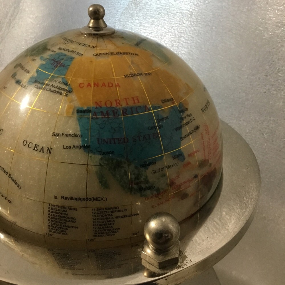 Vintage Gemstone Globe Silver Base with Temperature/ Barometer