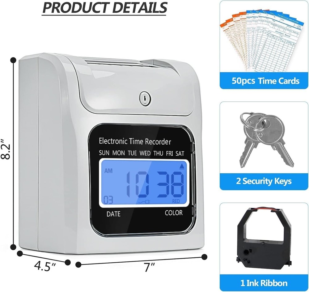 Employee Time Clocks for Small Business, Auto-Align Time Clock Punch Machine wit