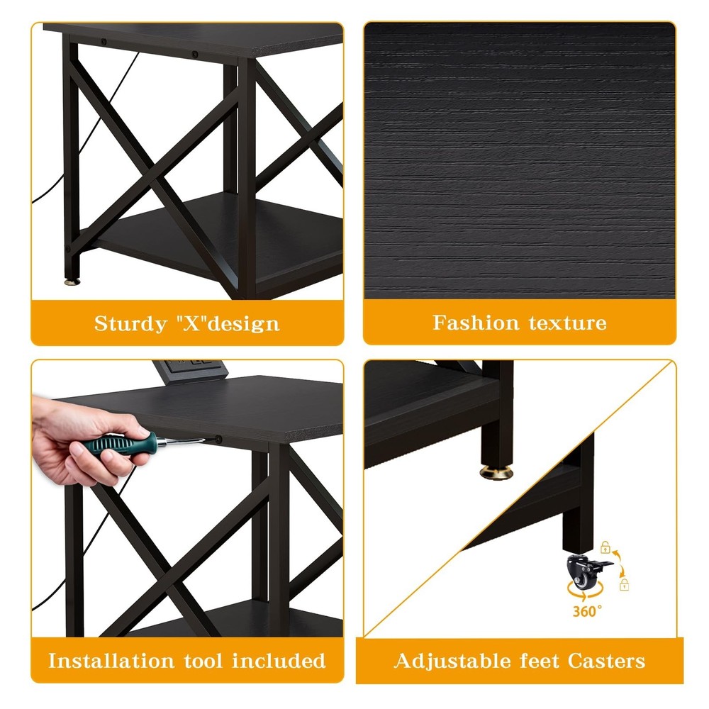 Large Printer Stand with Power Outlet, with Storage Shelf, 2 Tier Rolling Pri...