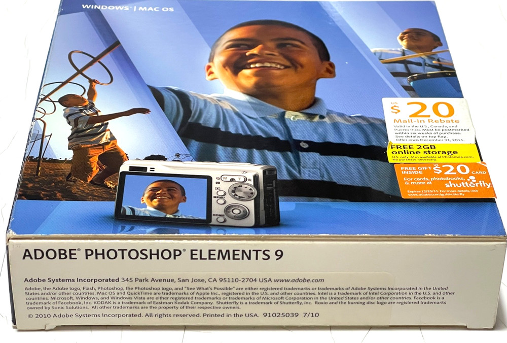 Adobe Photoshop Elements 9 (Win/Mac) 2-Discs w/Serial & Lightroom 3 30day Trial