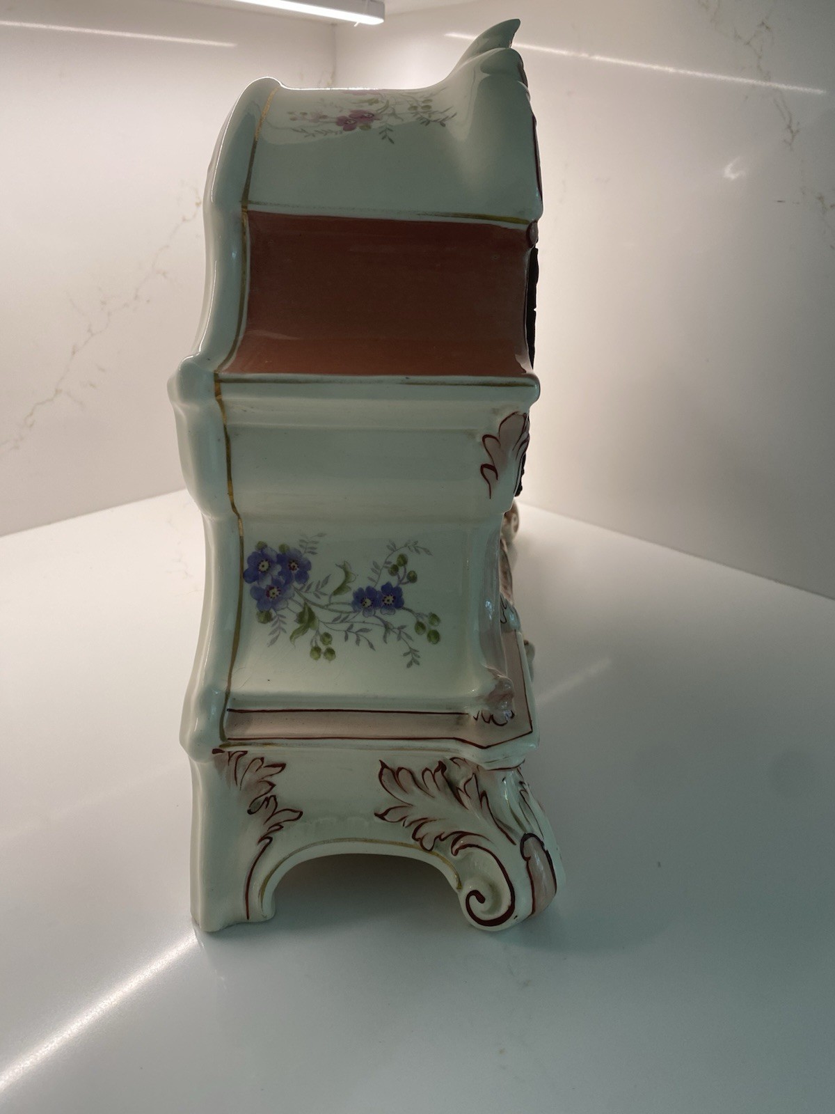 ANTIQUE ANSONIA ROYAL BONN "LA NORD" KEY WIND BONG STRIKE PORCELAIN CLOCK! NICE!