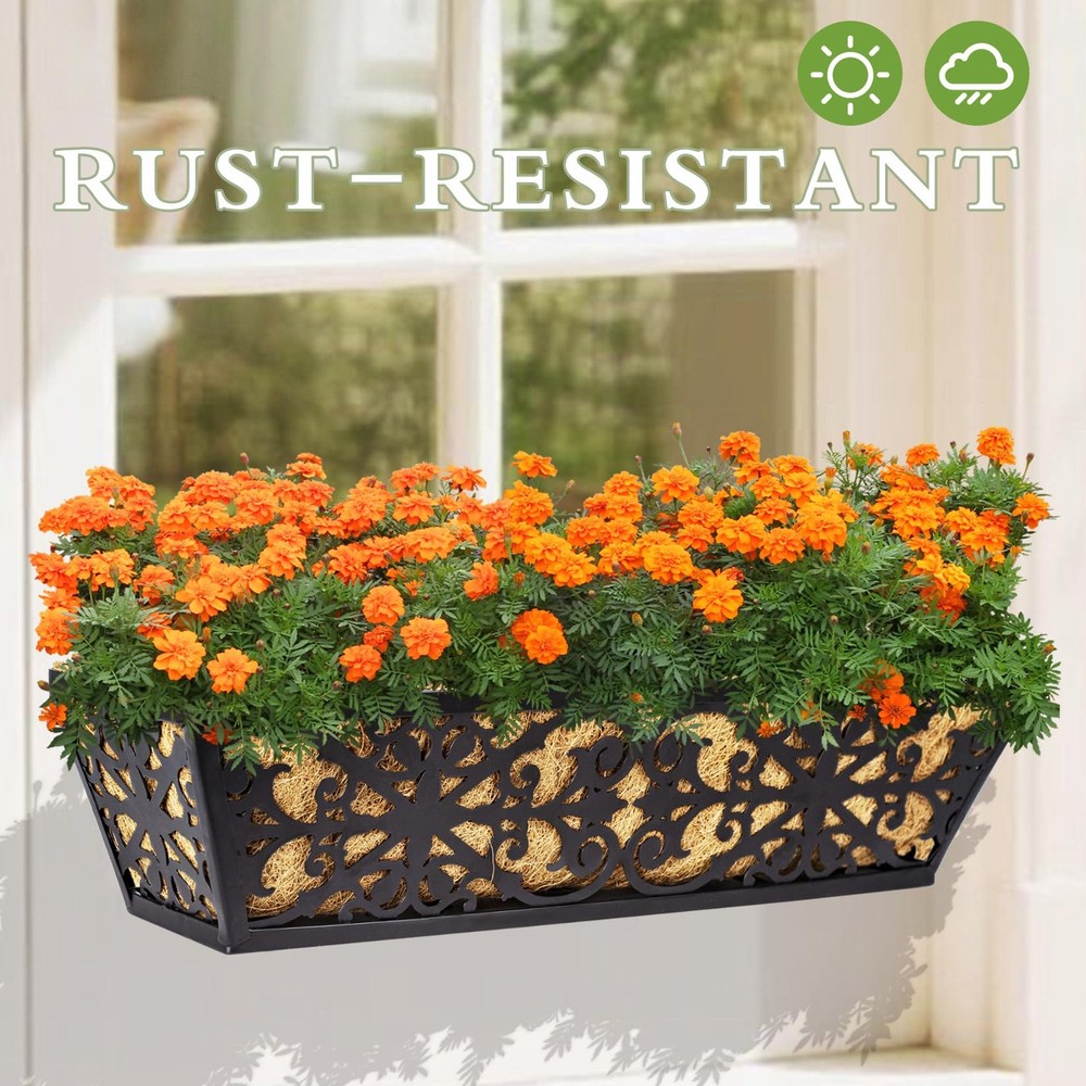 4 Pack 24 Inch Window Boxes Planters Railing Planter Box with Adjustable Brac...