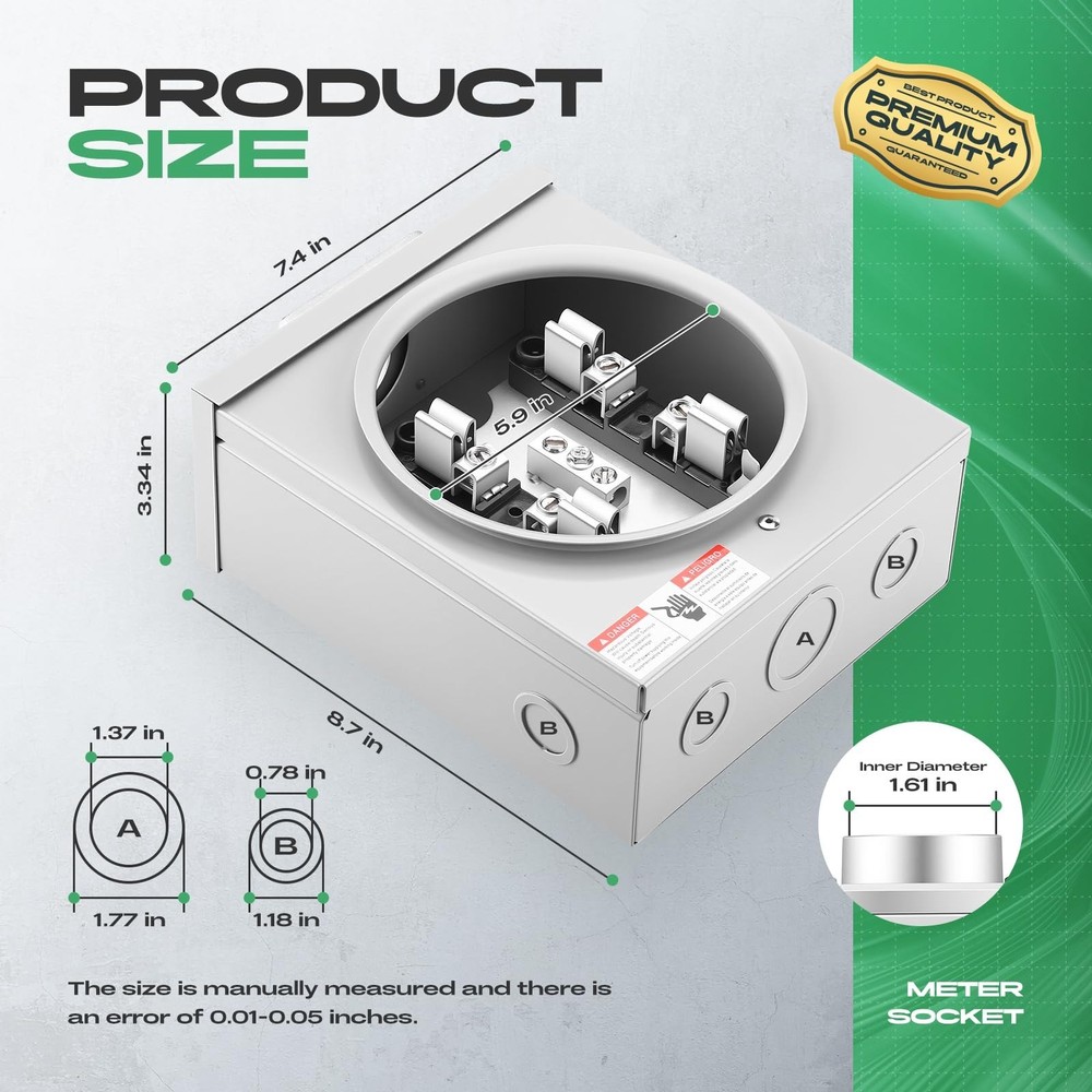 Meter Socket 100 Amp, 4-Jaw Meter Base Meter Socket 600V Single Phase 3-Wire ...