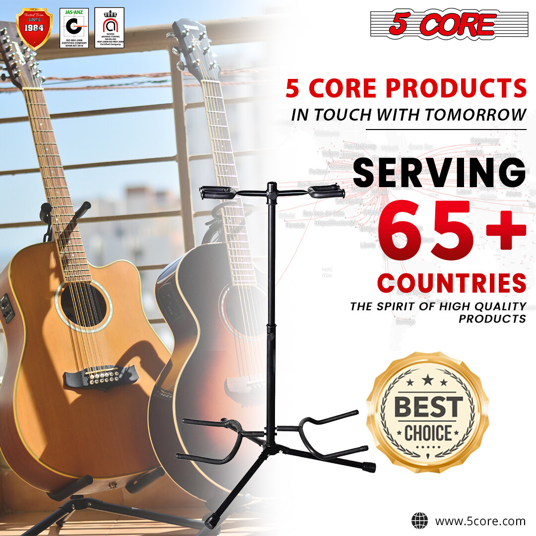 5Core Padded Dual Guitar Display Stand Traditional Design Adjustable Height