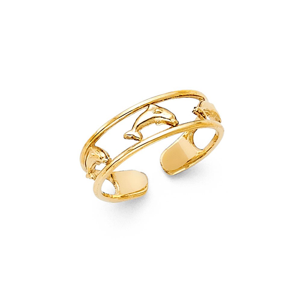 NEW 14K YELLOW GOLD DOLPHIN TOE RING