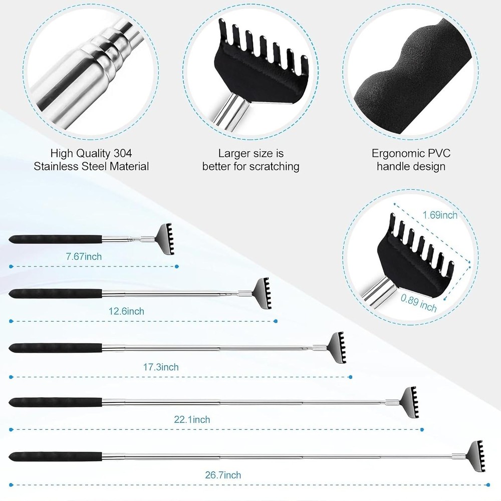 3 Pack Different Back Scratcher Metal Portable Telescoping with Rubber Handles