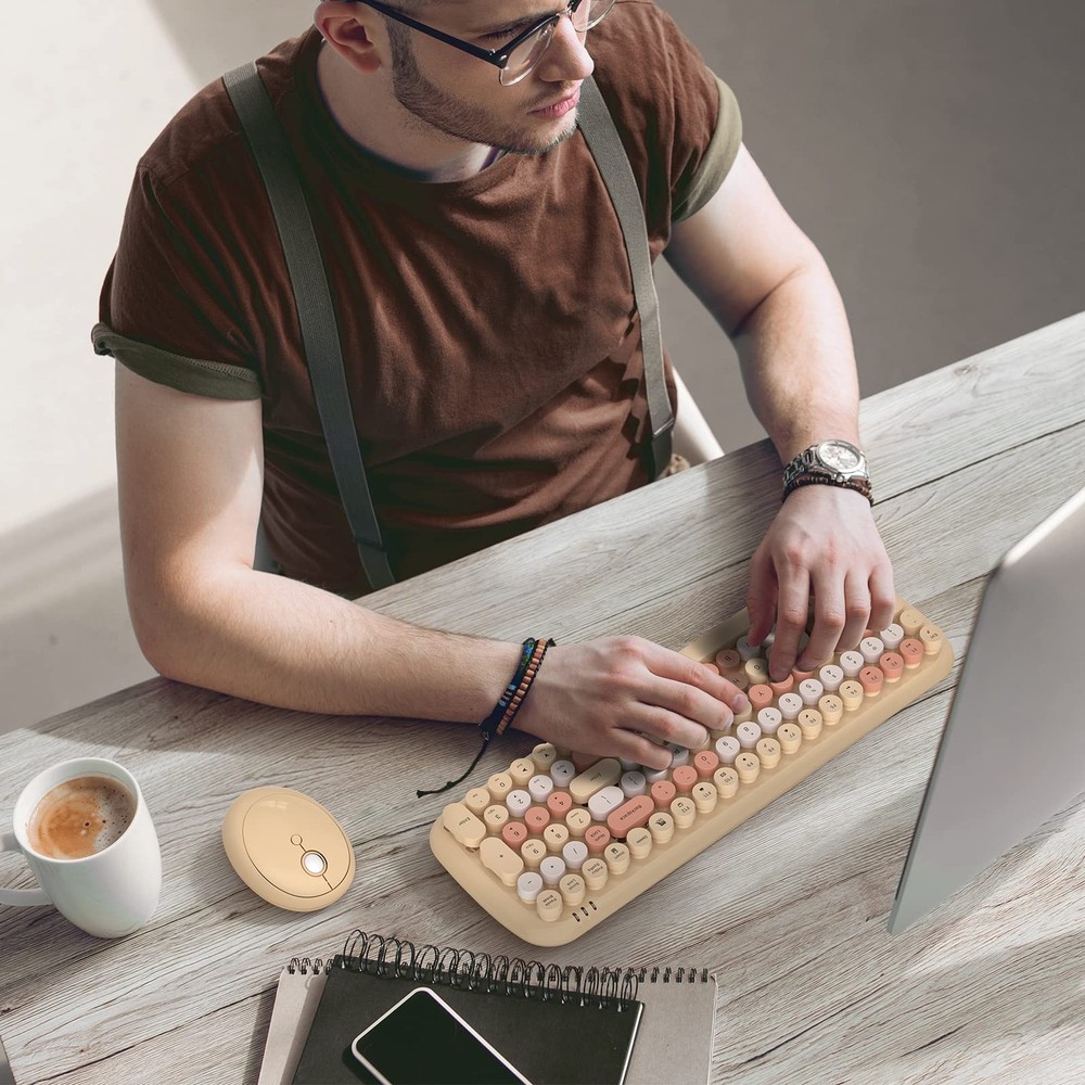 Wireless Keyboard and Mouse Combo, - Modern Compact Layout, Colorful Compact ...