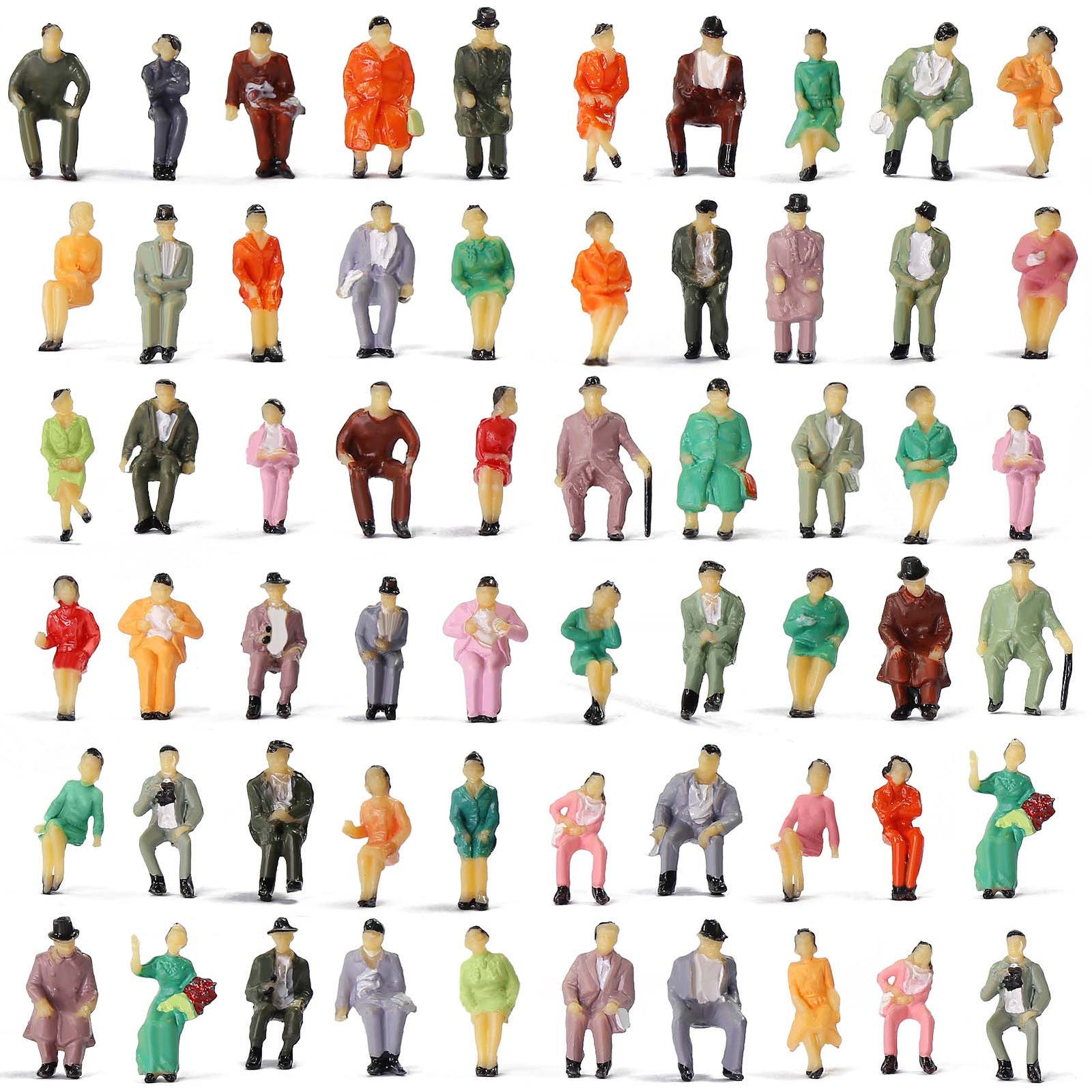P87S 60pcs All Seated HO Scale 1:87 Painted Figures Passenger Sitting People