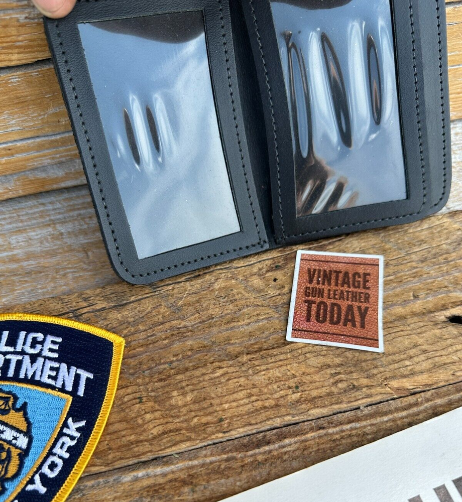 Shield Wallets Inc Plain Black Leather 2 ID Window NYPD Badge Wallet