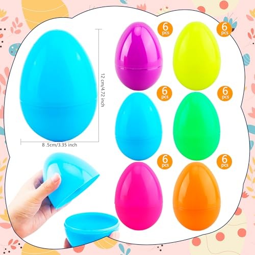 36 Pack 5 Inch Fillable Easter Eggs Large Plastic Easter Egg Colorful Easter