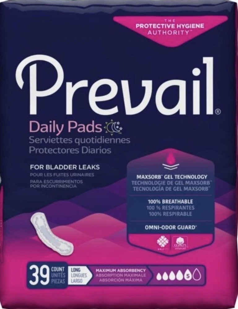 Prevail Incontinence Bladder Maximum Absorbency Control Pads, Long, (39 Count)