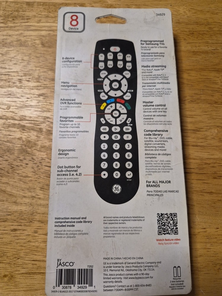 GE 34929 Black 8-Device Auto Code Search Universal Remote Control Factory Sealed