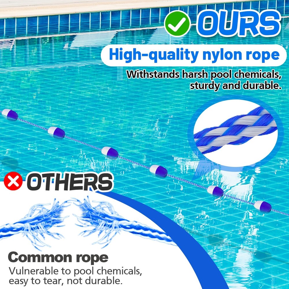 16ft -20ft Adjustable Pool Safety Rope with Floats, Floating Pool Divider-