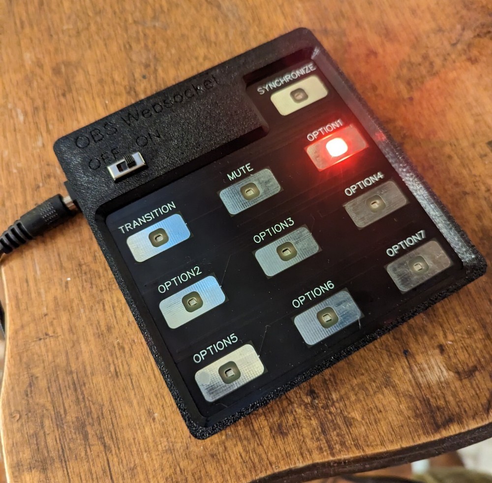 OBS Scene Switcher Board, 7 Scene options, WiFi ESP32 with 3D printed base
