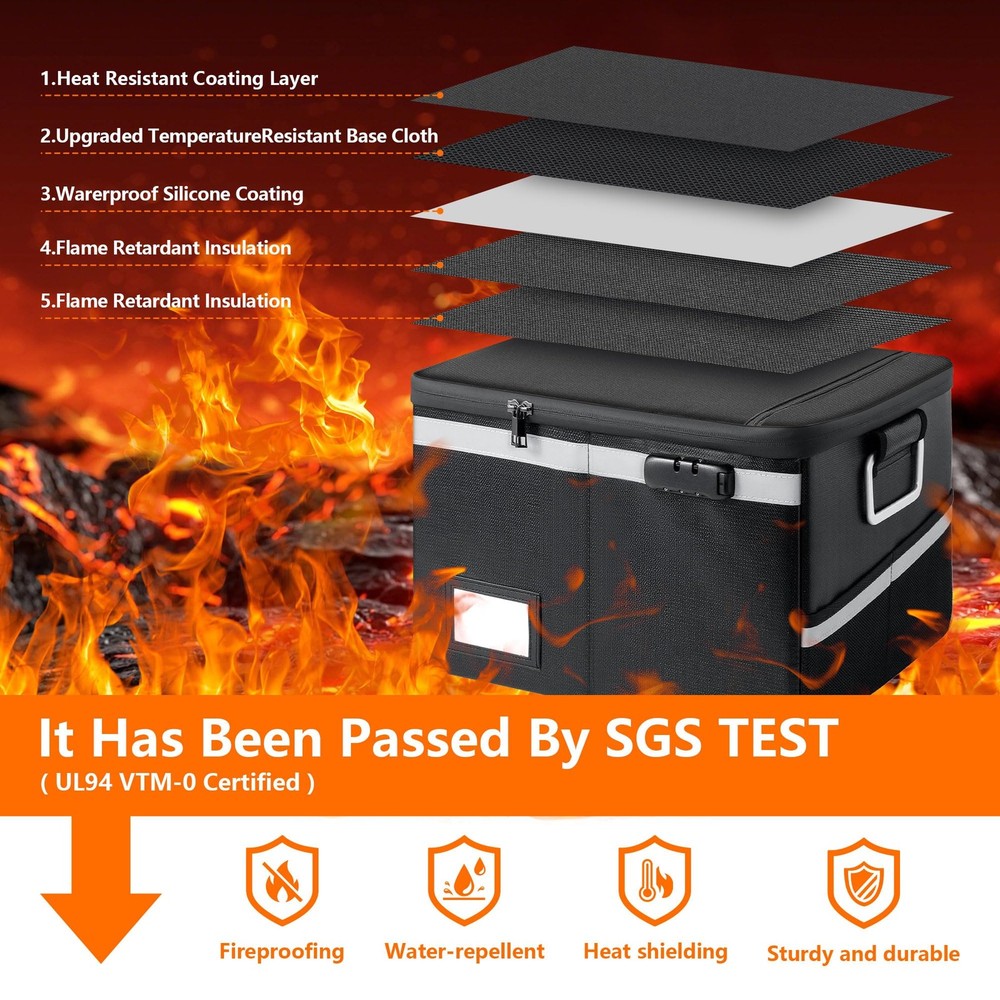 Ekunivers Fireproof Waterproof Document Box with Lock - Small, Black