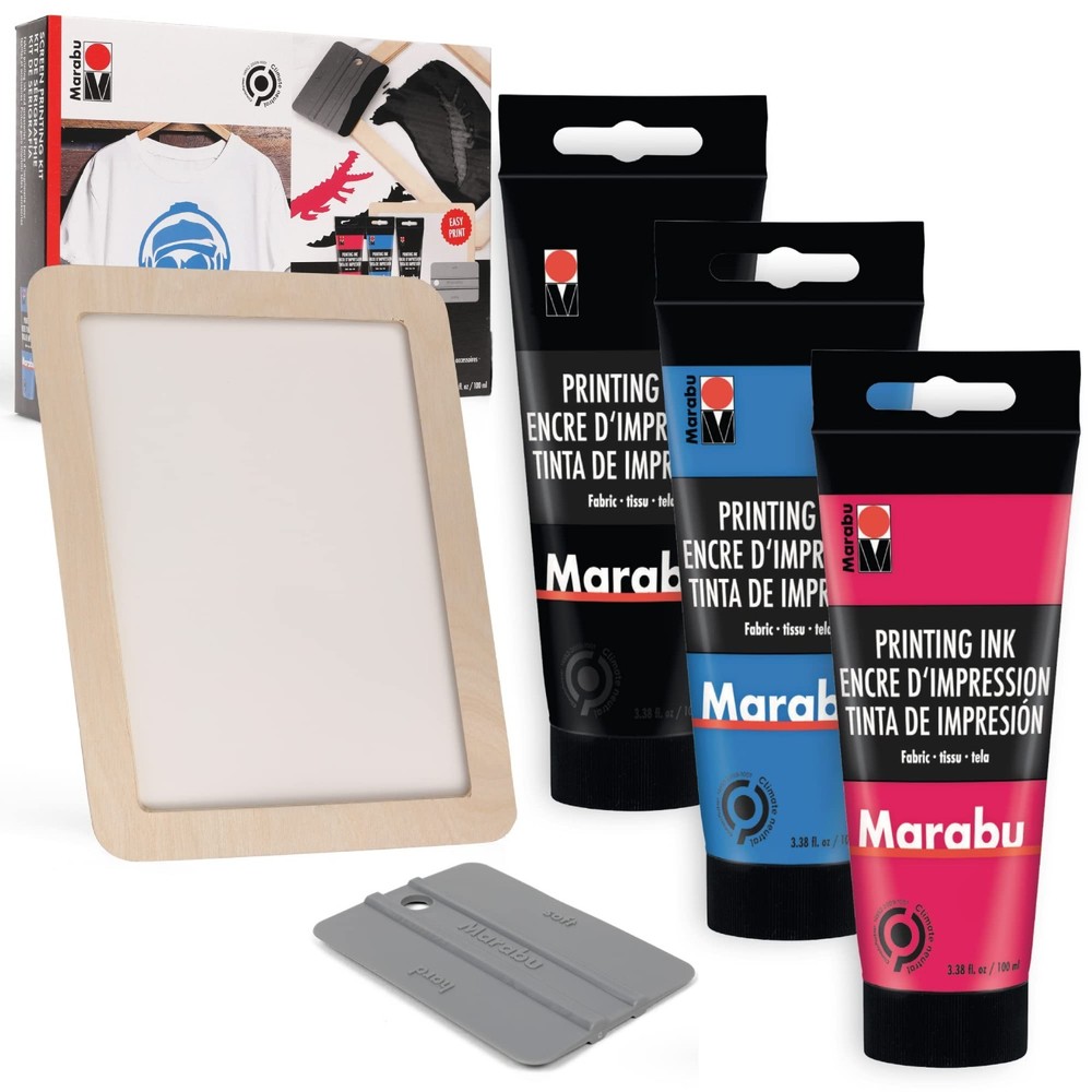 Screen Printing Kit with Reusable Frame, Squeegee & 3 Inks - Beginner's Silk Scr