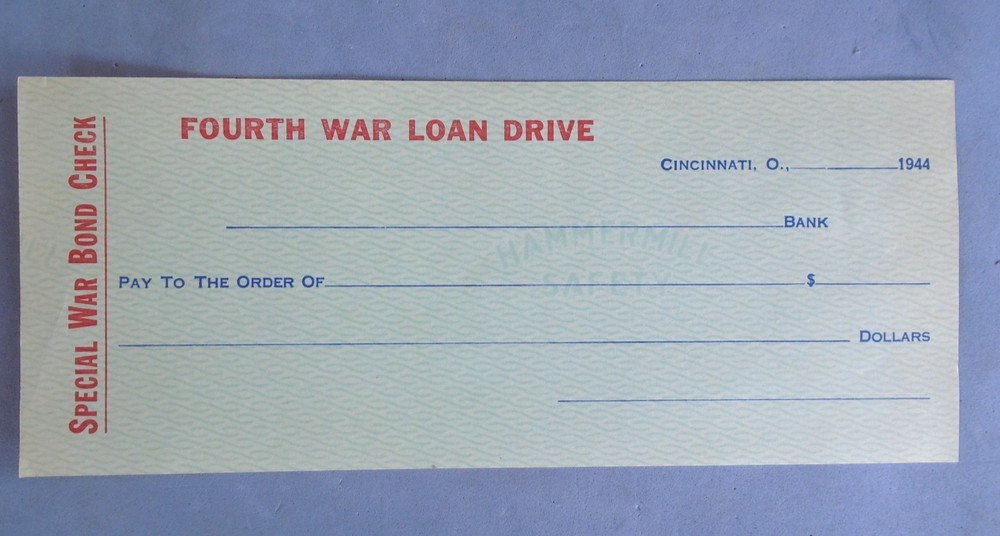 WWII Fourth War Loan Drive, Special War Bond Check, Cincinnati, OH