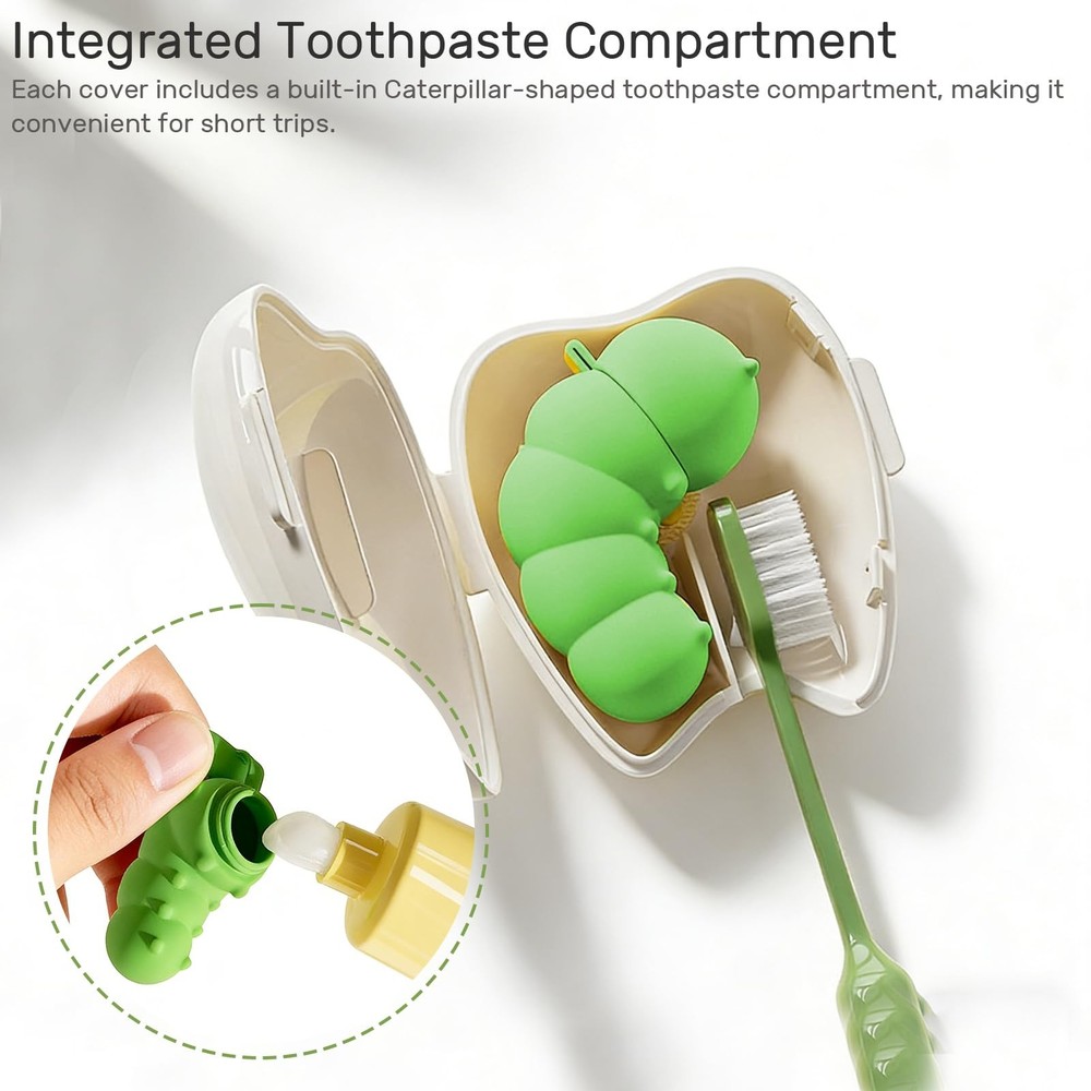 Built-In Caterpillar-Shaped Toothpaste Compartment Tooth-Shaped Toothbrush He...