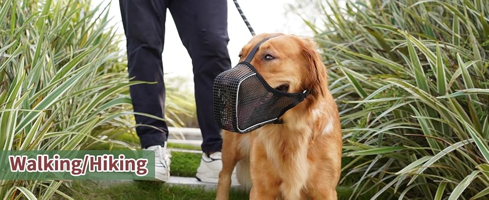 Dog Muzzle, Patented Mesh Muzzle with Panting Room for Lar