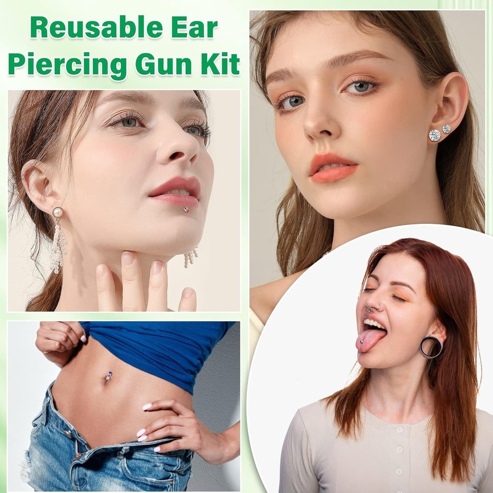 Professional Ear Piercing Gun, Reusable Machine with Dark Black