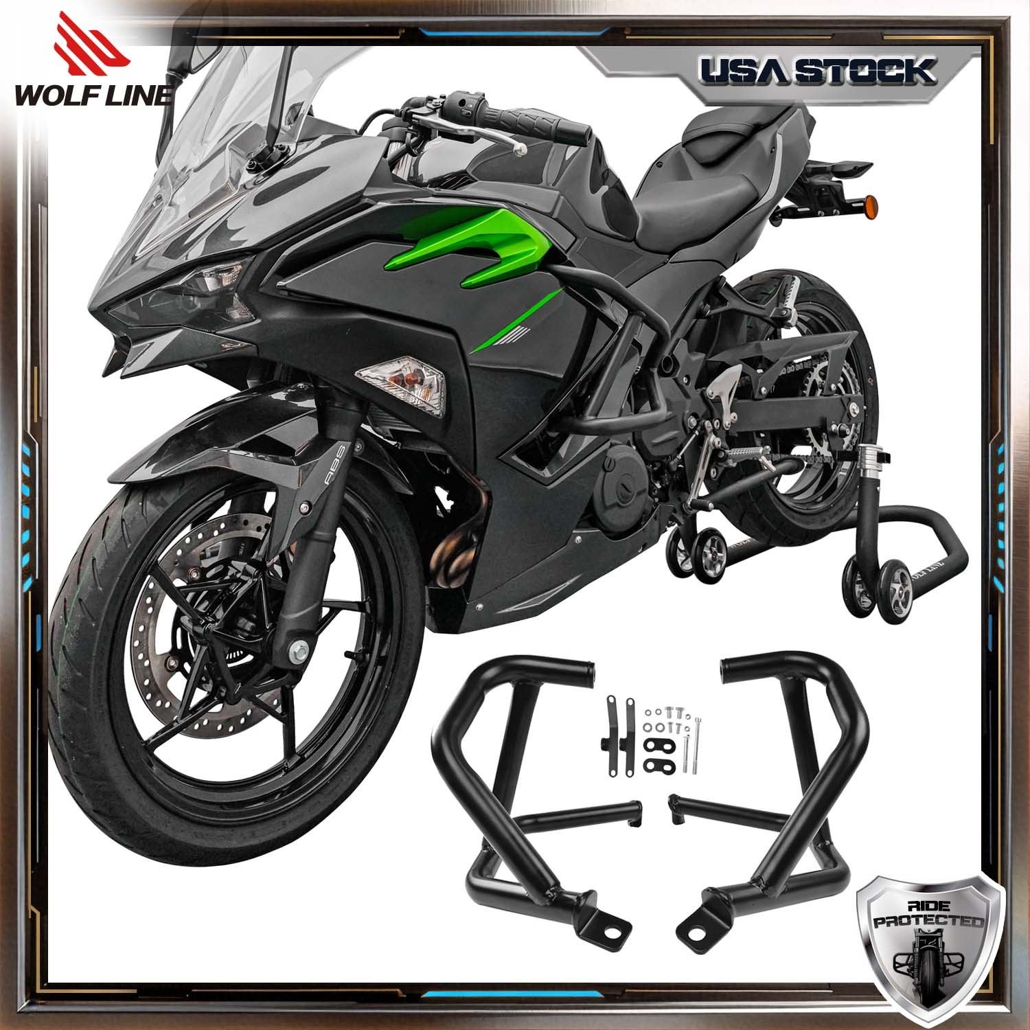 Crash Bar For Kawasaki Ninja 500 Engine Guard Reinforced Frame Protect WOLFLINE