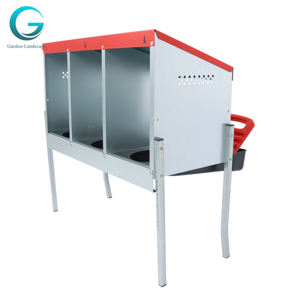 3 Holes Red Automatic Egg Collection Chicken Nesting Boxes With Metal Legs