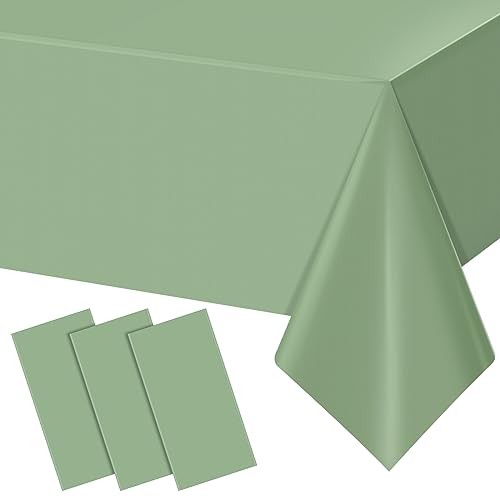 3Pack Plastic Tablecloths for Rectangle Tables, Light Green 3 Pack Sage Green